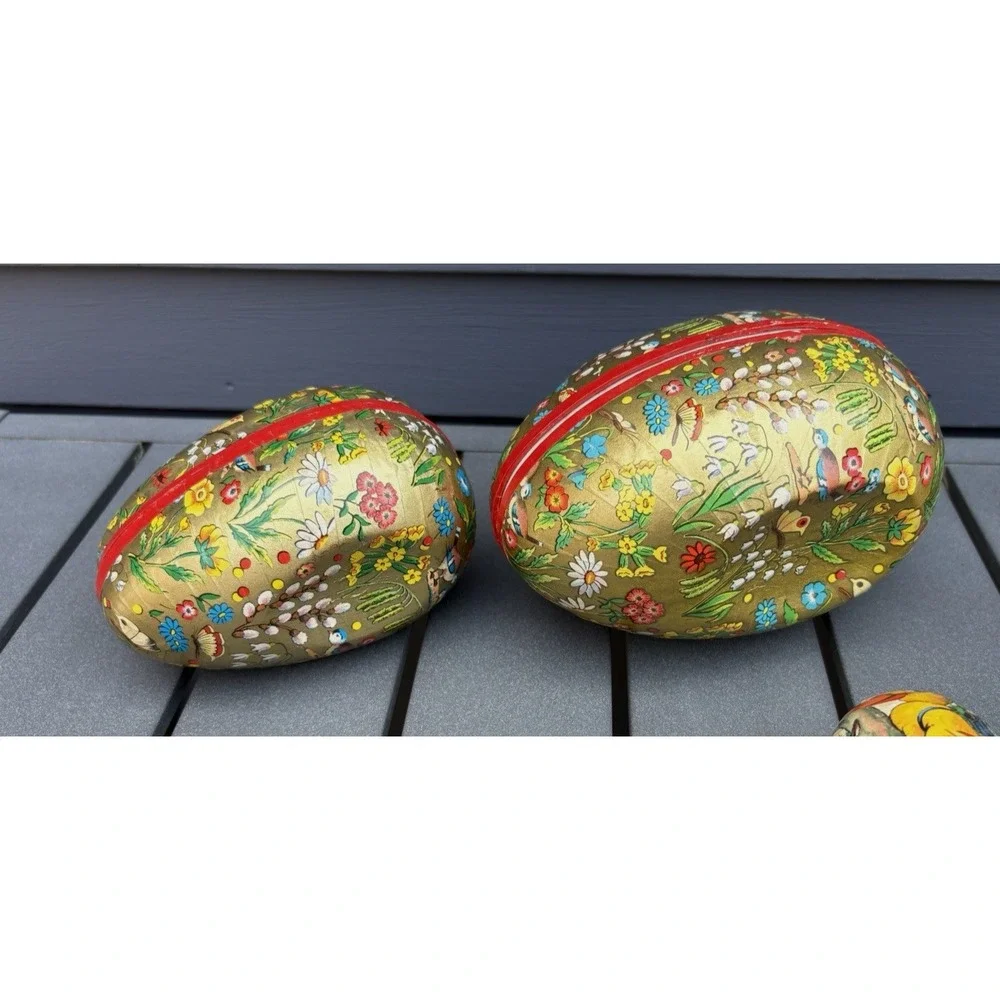 Vintage paper mache Easter eggs candy containers Germany flowers ducks rabbits